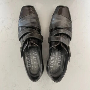 Un Tour en Ville Casual Funky Sgl Strap Patent Leather Shoes Brown Grey Sz 36